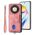 For Honor X9b Retro Card Wallet Fold Leather Phone Case with Strap(Pink) - 2