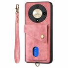 For Honor X9b Retro Card Wallet Fold Leather Phone Case with Strap(Pink) - 3