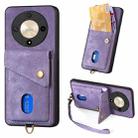 For Honor X9b Retro Card Wallet Fold Leather Phone Case with Strap(Purple) - 1