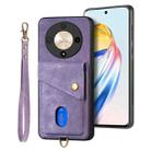 For Honor X9b Retro Card Wallet Fold Leather Phone Case with Strap(Purple) - 2