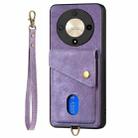 For Honor X9b Retro Card Wallet Fold Leather Phone Case with Strap(Purple) - 3