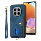 For Honor Magic7 Pro Retro Card Wallet Fold Leather Phone Case with Strap(Blue) - 1