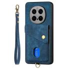 For Honor Magic7 Pro Retro Card Wallet Fold Leather Phone Case with Strap(Blue) - 2