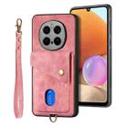 For Honor Magic7 Pro Retro Card Wallet Fold Leather Phone Case with Strap(Pink) - 1