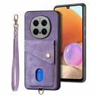 For Honor Magic7 Pro Retro Card Wallet Fold Leather Phone Case with Strap(Purple) - 1