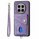 For Honor Magic7 Pro Retro Card Wallet Fold Leather Phone Case with Strap(Purple) - 2