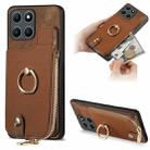 For Honor X6a Cross Leather Ring Vertical Zipper Wallet Back Phone Case(Brown) - 1