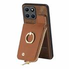 For Honor X6a Cross Leather Ring Vertical Zipper Wallet Back Phone Case(Brown) - 2