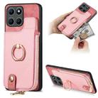 For Honor X6a Cross Leather Ring Vertical Zipper Wallet Back Phone Case(Pink) - 1