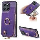 For Honor X6a Cross Leather Ring Vertical Zipper Wallet Back Phone Case(Purple) - 1