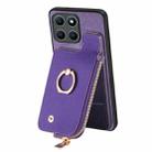 For Honor X6a Cross Leather Ring Vertical Zipper Wallet Back Phone Case(Purple) - 2