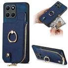 For Honor X6a Cross Leather Ring Vertical Zipper Wallet Back Phone Case(Blue) - 1