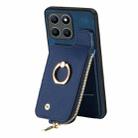 For Honor X6a Cross Leather Ring Vertical Zipper Wallet Back Phone Case(Blue) - 2