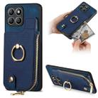 For Honor X8b Cross Leather Ring Vertical Zipper Wallet Back Phone Case(Blue) - 1