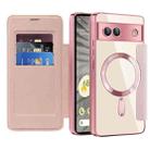 For Google  Pixel 8a Shield Magsafe RFID Anti-theft Rhombus Leather Phone Case(Pink) - 1