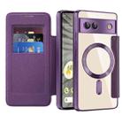 For Google  Pixel 8a Shield Magsafe RFID Anti-theft Rhombus Leather Phone Case(Night Purple) - 1