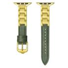 For Apple Watch SE 2023 44mm Ceramic Color Buckle Contrast Leather Watch Band(Green+Gold+Gold Buckle) - 1