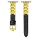 For Apple Watch SE 2023 44mm Ceramic Color Buckle Contrast Leather Watch Band(Black+Gold+Gold Buckle) - 1