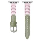 For Apple Watch Series 8 45mm Ceramic Color Buckle Contrast Leather Watch Band(Mint Green+Pink+Silver Buckle) - 1