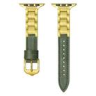 For Apple Watch Series 8 45mm Ceramic Color Buckle Contrast Leather Watch Band(Green+Gold+Gold Buckle) - 1