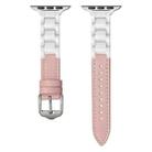 For Apple Watch Series 7 45mm Ceramic Color Buckle Contrast Leather Watch Band(Light Pink+White+Silver Buckle) - 1