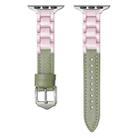For Apple Watch Series 6 44mm Ceramic Color Buckle Contrast Leather Watch Band(Mint Green+Pink+Silver Buckle) - 1