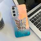 For Samsung Galaxy A55 5G Electroplating Butterfly Holder Laser Texture TPU Phone Case(Feathers) - 1