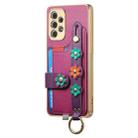 For Samsung Galaxy A13 4G Stereoscopic Flowers Wristband Card Bag Phone Case(Purple) - 2