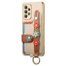 For Samsung Galaxy A23 5G Stereoscopic Flowers Wristband Card Bag Phone Case(Khaki) - 2
