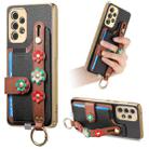 For Samsung Galaxy A53 5G Stereoscopic Flowers Wristband Card Bag Phone Case(Black) - 1