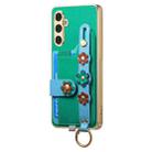 For Samsung Galaxy A54 5G Stereoscopic Flowers Wristband Card Bag Phone Case(Green) - 2