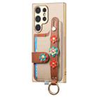 For Samsung Galaxy S23 Ultra 5G Stereoscopic Flowers Wristband Card Bag Phone Case(Khaki) - 2