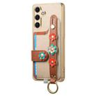 For Samsung Galaxy S24+ 5G Stereoscopic Flowers Wristband Card Bag Phone Case(Khaki) - 2