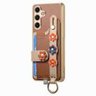 For Samsung Galaxy S24+ 5G Stereoscopic Flowers Wristband Card Bag Phone Case(Brown) - 2