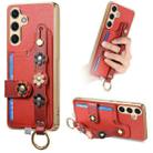 For Samsung Galaxy S24+ 5G Stereoscopic Flowers Wristband Card Bag Phone Case(Red) - 1
