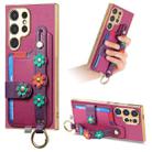 For Samsung Galaxy S24 Ultra 5G Stereoscopic Flowers Wristband Card Bag Phone Case(Purple) - 1