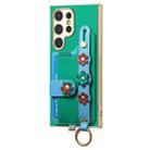 For Samsung Galaxy S24 Ultra 5G Stereoscopic Flowers Wristband Card Bag Phone Case(Green) - 2