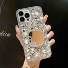 For iPhone 15 Pro Max Mirror Handmade Bling Rhinestone PC Phone Case(Silver Gray Square) - 1