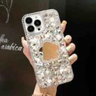 For iPhone 15 Pro Max Mirror Handmade Bling Rhinestone PC Phone Case(Silver Gray Flower) - 1