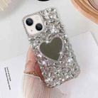 For iPhone 15 Plus Mirror Handmade Bling Rhinestone PC Phone Case(Silver Gray Love) - 1