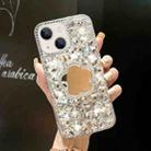 For iPhone 15 Mirror Handmade Bling Rhinestone PC Phone Case(Silver Gray Flower) - 1