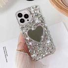 For iPhone 13 Pro Max Mirror Handmade Bling Rhinestone PC Phone Case(Silver Gray Love) - 1