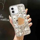 For iPhone 16 Plus Mirror Handmade Bling Rhinestone PC Phone Case(Silver Gray Flower) - 1