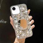 For iPhone 16e Mirror Handmade Bling Rhinestone PC Phone Case(Silver Gray Square) - 1