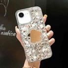 For iPhone 16e Mirror Handmade Bling Rhinestone PC Phone Case(Silver Gray Flower) - 1
