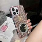 For iPhone 15 Pro Diamond Mirror Bunny Handmade PC Phone Case(Pink Round Mirror) - 1