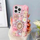 For iPhone 15 Pro Diamond Inlaid Rose PC Phone Case(Pink) - 1