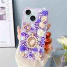 For iPhone 15 Plus Diamond Inlaid Rose PC Phone Case(Purple) - 1