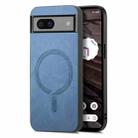 For Google Pixel 7a Retro Magsafe Magnetic PU Back Cover Phone Case(Blue) - 1