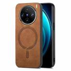 For vivo X100 Pro 5G Retro Magsafe Magnetic PU Back Cover Phone Case(Brown) - 1